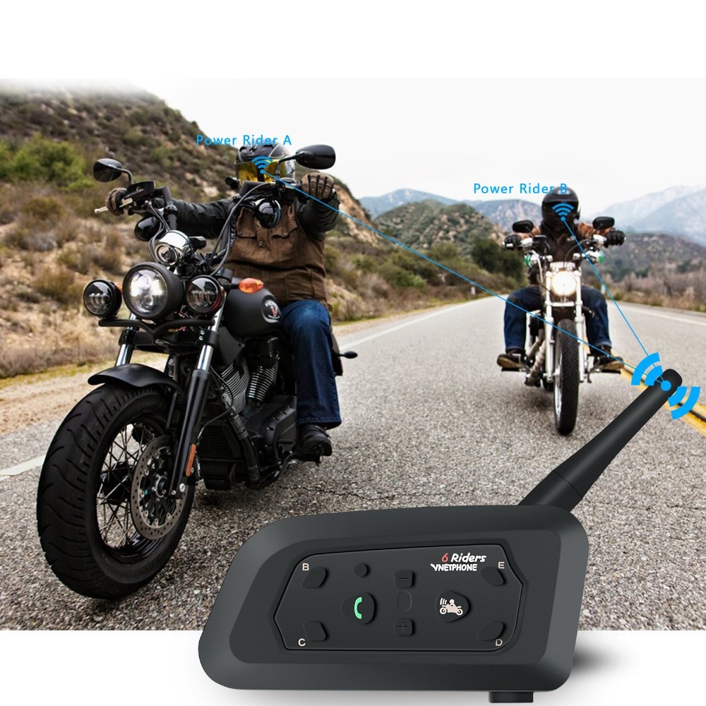 Vnetphone  v6 bt interphone 1200m motorcykel bluetooth hjälm intercom intercomunicador moto interfones headset för 6 ryttare
