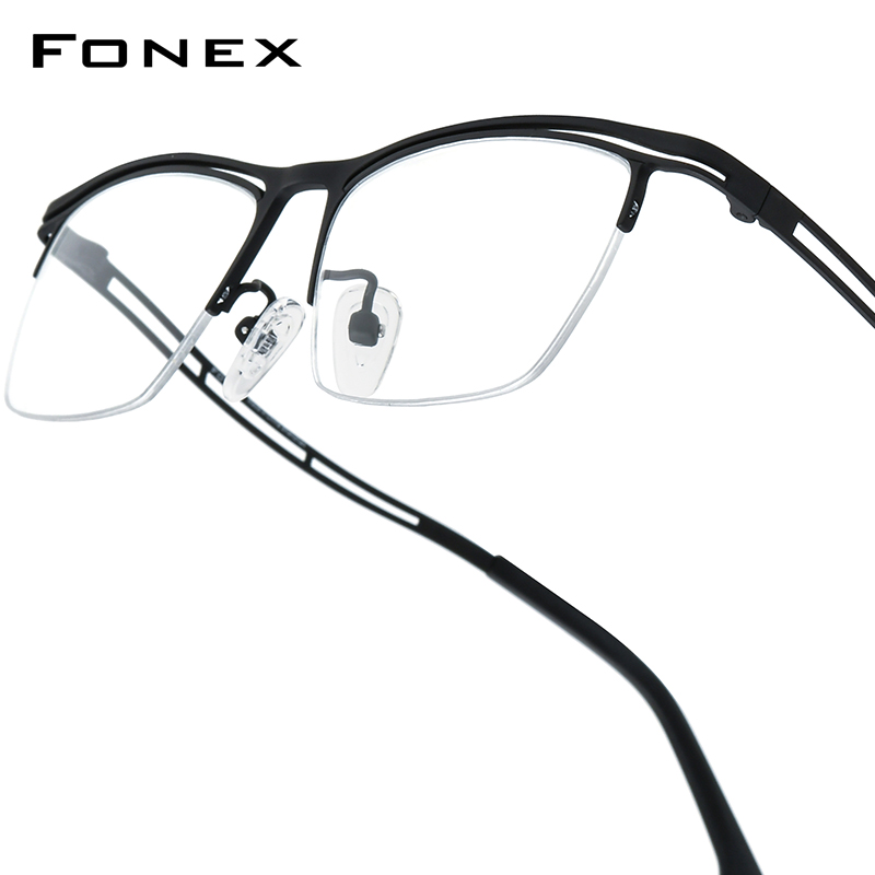 FONEX Titanium Brilmontuur Mannen 2025, Nieuw Merkontwerp Semi-Randloze Vierkante Brillen Halve Rand Japanse Ultralight Brillen 85890: Roze