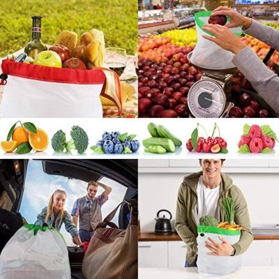 12 reusable mesh produce bags, washable, eco-friendly bags for grocery shopping, storage of fruits, vegetables, and toys