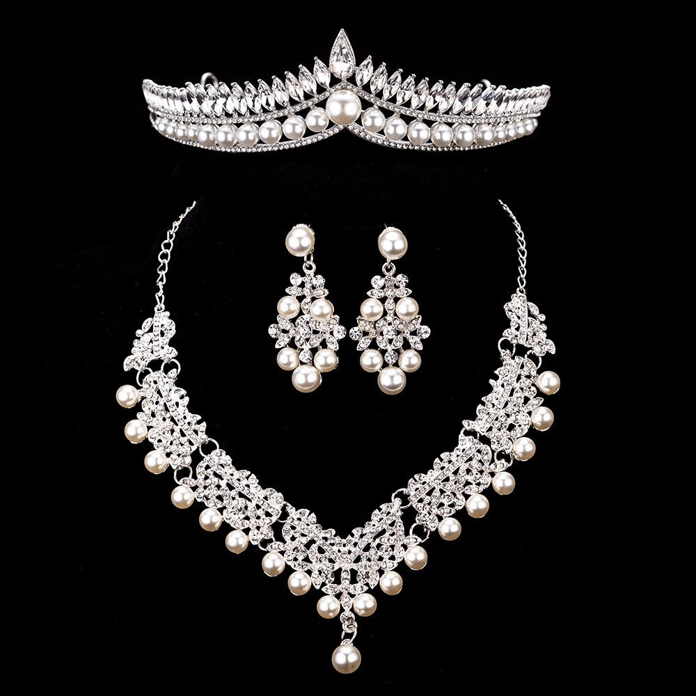 Ensemble de bijoux de fantaisie en cristal pour mariée, perles, collier ras du cou, boucles d'oreilles diadème, ensemble de bijoux de mariée pour femmes,