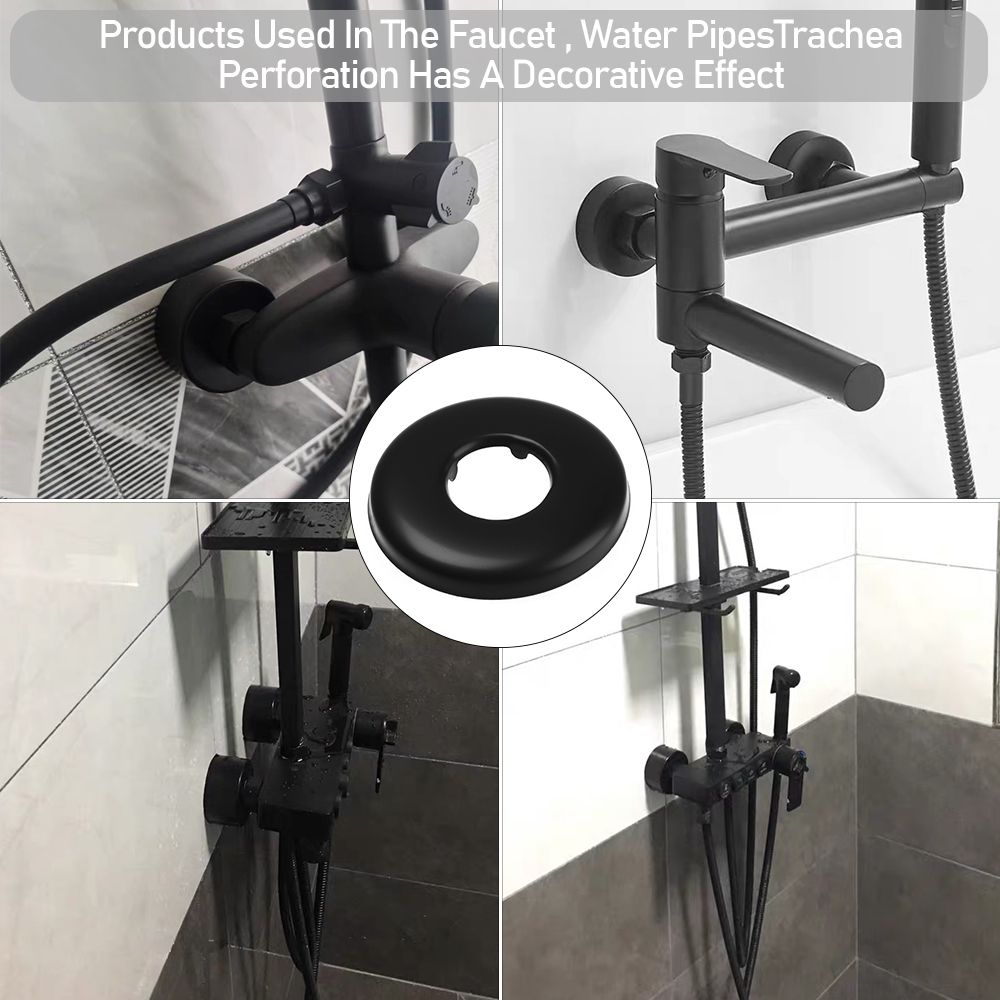 1Pcs Zwarte Douche Kraan Decoratieve Cover Verchroomd Roestvrij Stalen Waterleiding Muur Covers Badkamer Accessoires