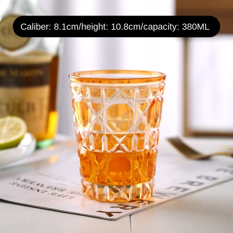 Cristal de celosía de estilo europeo de 380ml, copa de vino de ratán, cristal de cielo estrellado, vaso de whisky, vaso de cóctel: Orange plaid