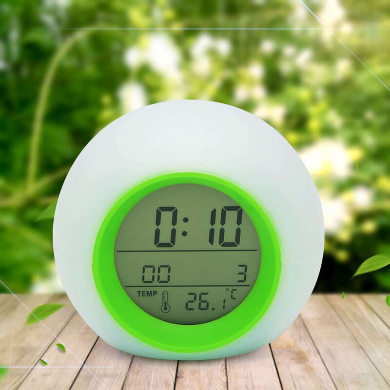 reloj despertador Calendario de 7 colores luz de fondo redonda para niños sonido Frontal alarma bola decoración Natural reloj Digital
