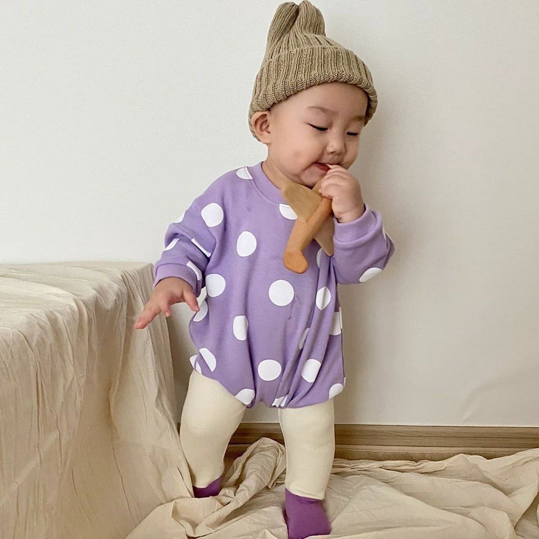 Tuta del bambino Lungo Del bambino Del Manicotto Del Ragazzo Dei Vestiti Del Cotone punto Stampato Appena nato Del bambino Della Tuta Della Ragazza E Del bambino Collant 2pz Del bambino impostato: YCM215purple / 24M