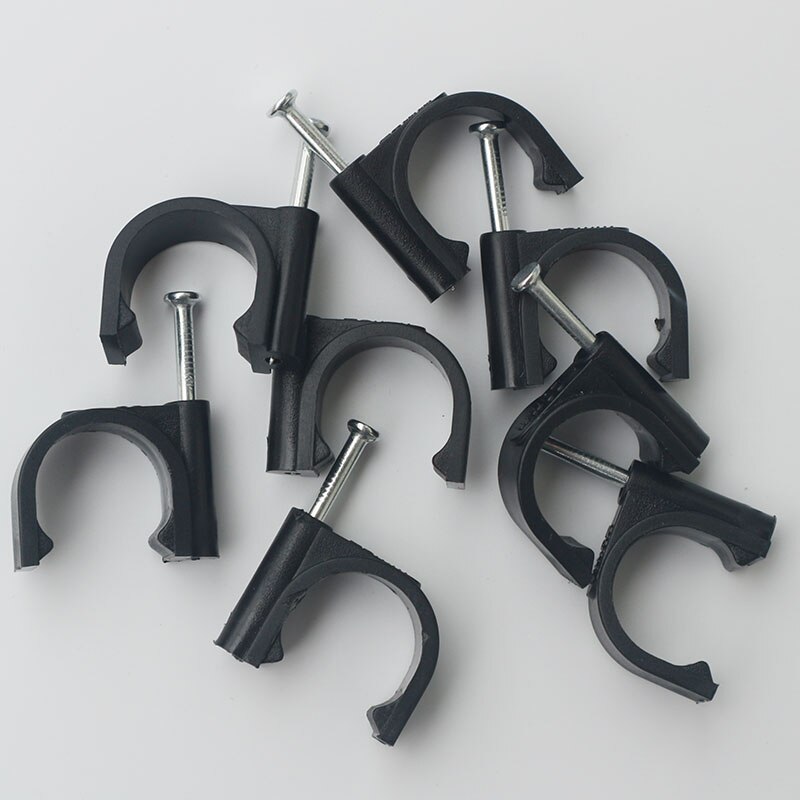 50pcs/pack blackPE Plastic 20mm Circle Cable Clip C Shaped High Carbon Steel Nails Cable clips Wire Wall holder