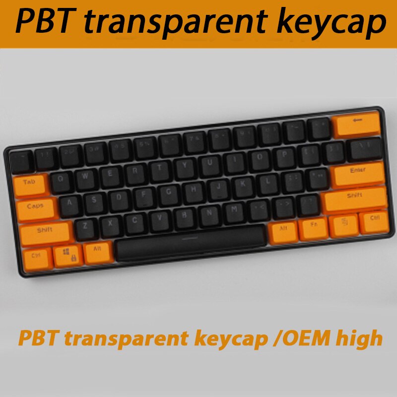 61-key OEM Profile Korean Keycaps PBT Korean keycap two-color injection + transparent keycap mechanical keyboard: Black orange