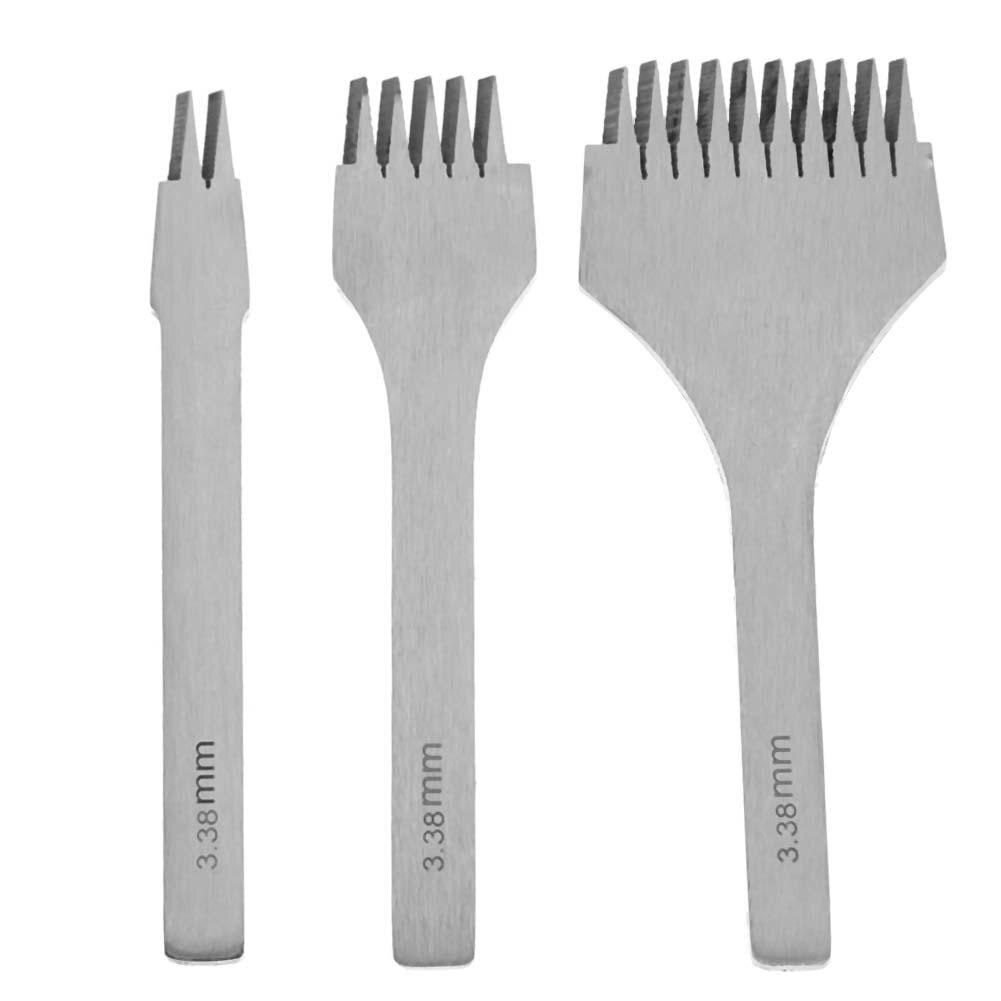 Punzón de cuero francés de corte plano oblicuo, herramientas de arte para tallado, afilado, de cuero, bricolaje, Europa, 3 uds.: teeth space 3.38