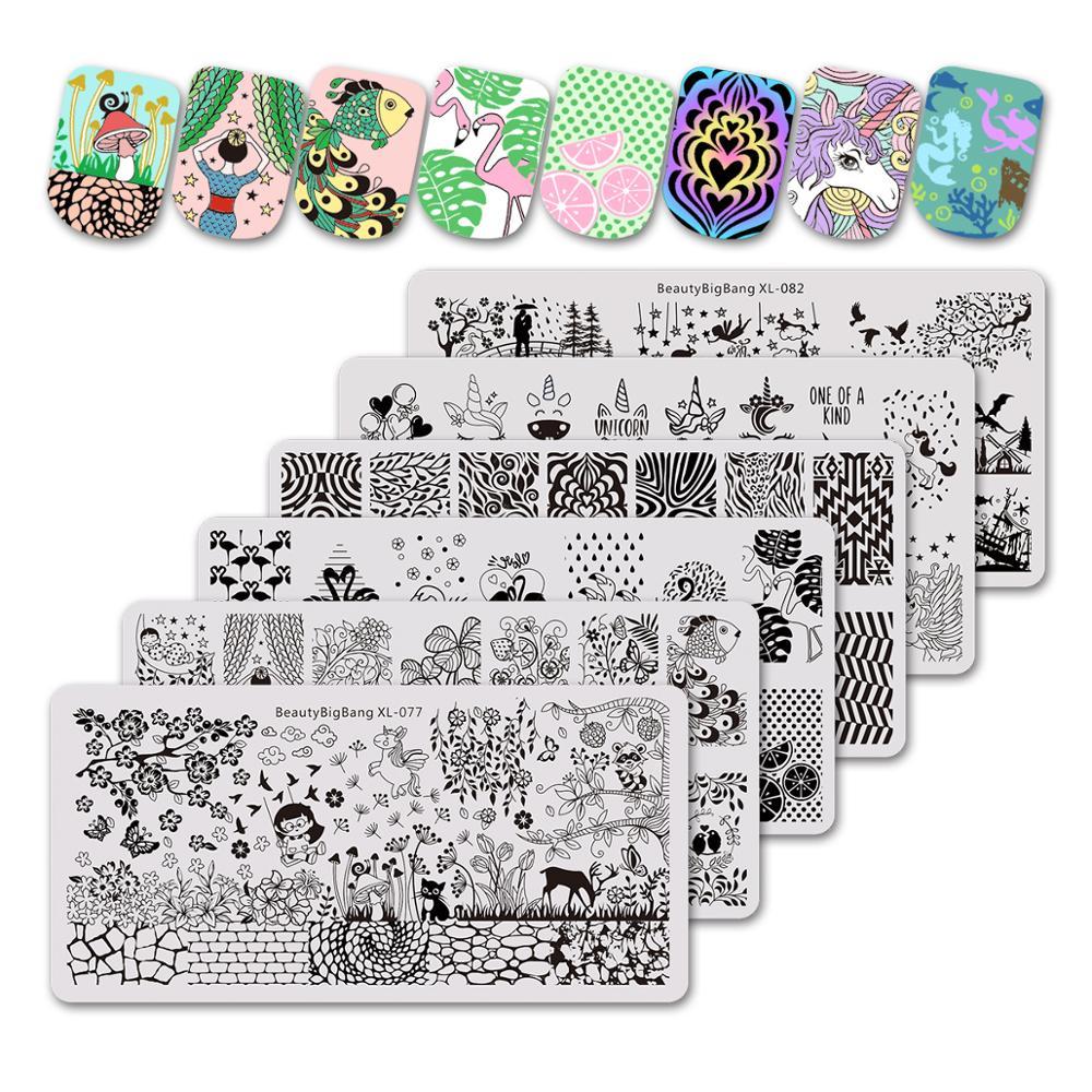 BeautyBigBang sirena del árbol de coco de placas de estampado para manicura sello plantillas 3D molde de estampado geométrico plantillas de manicura