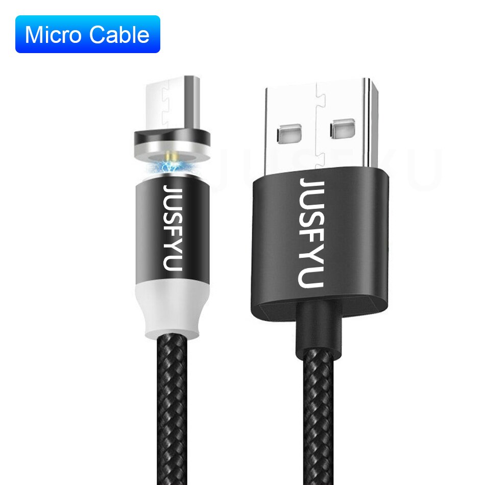 Cable de carga magnético para teléfono móvil, Micro USB tipo C, 360 LED, para iPhone X, XS, MAX, 8, 7, 6, Samsung S7, S8: 2m / Black For Micro