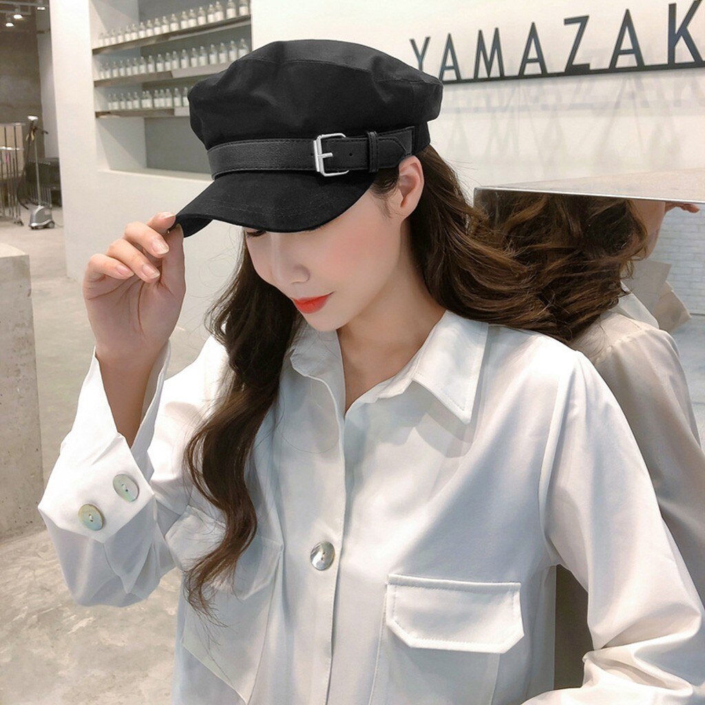 Spring Winter Winter Vintage Women Solid Hat Belt Buckle Cap Navy Cap Plain Cap French Style Vintage Beret hats #O26