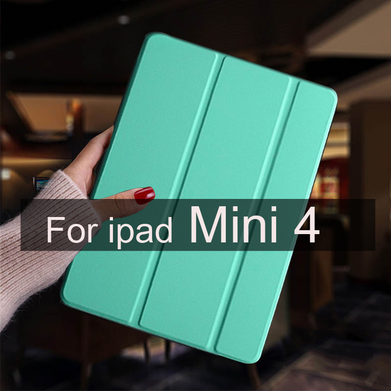 For ipad mini 5 4 3 2 1 Case Leather Stand Smart Tablet Cover Skin For iPad Mini 4 Case Mini 2 3 1 Mini 5 Protective Shell: Mini 4 Mint green