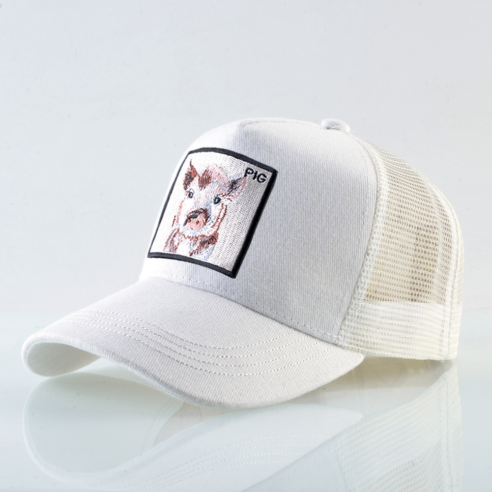 Casquette de Baseball à motif de cochon brodé pour hommes et femmes, chapeau d'été en maille, style Hip Hop, visière de camionneur: WHITE