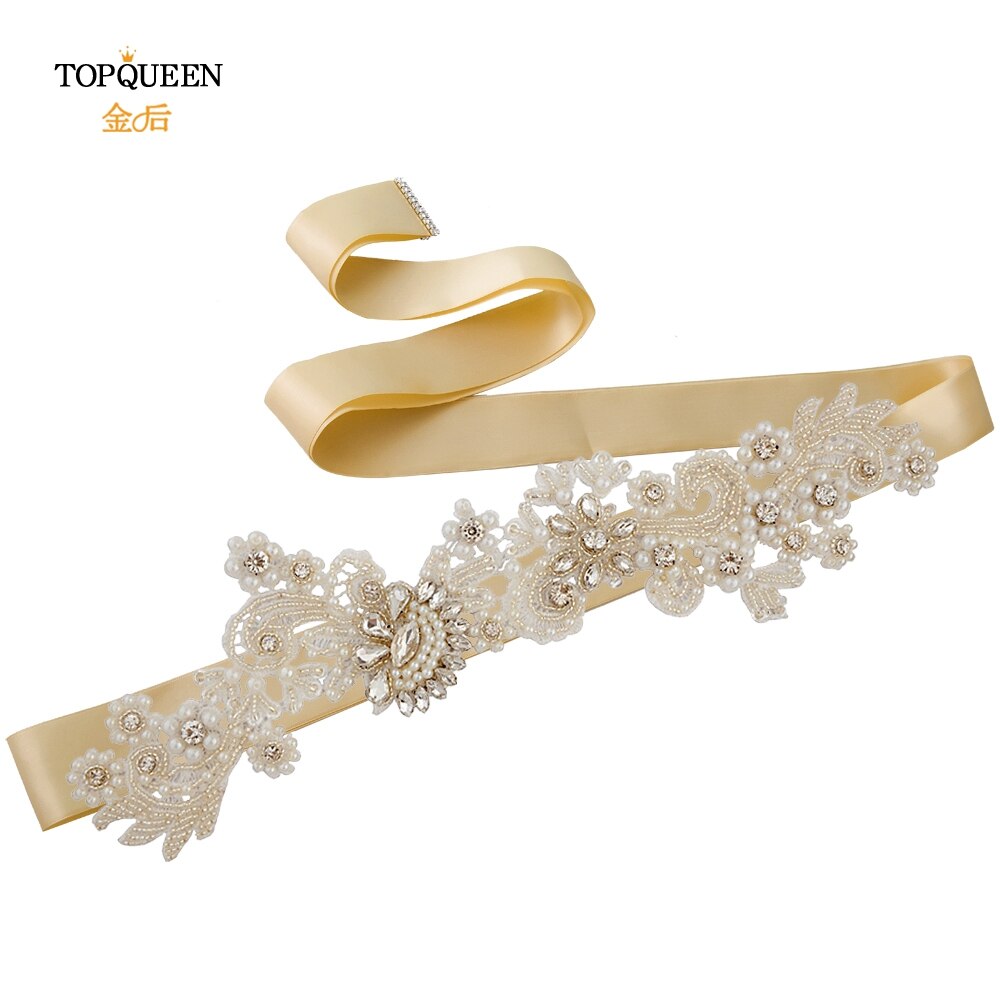 TOPQUEEN S157 Hochzeit Schärpe Braut Gürtel funkelnd Schärpe für Kleid Plus Größe Birne Band Schärpe Schwarz Band Strass Gürtel Schärpe gürtel: Champagner