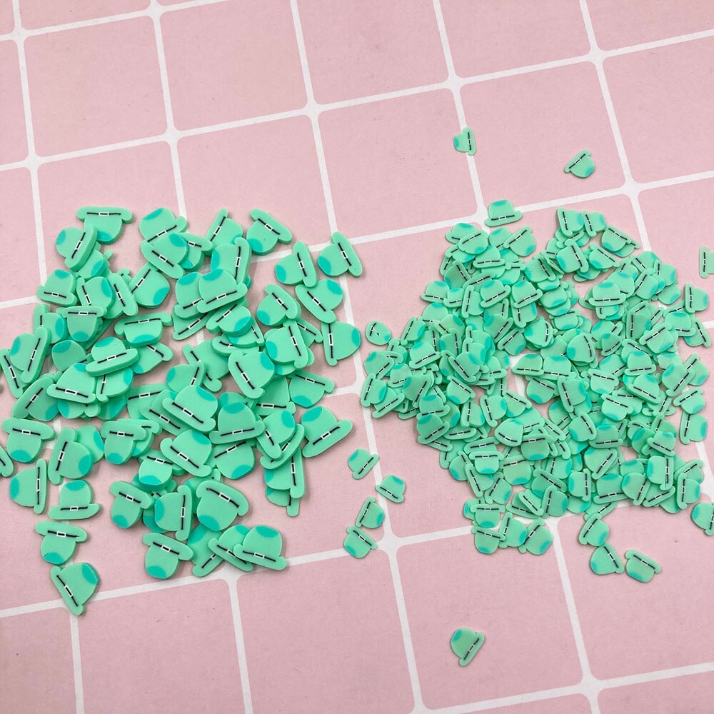 Sombrero verde de 5mm y 10mm, arcilla polimérica en rodajas para decoración de uñas, accesorios para teléfono, 100g