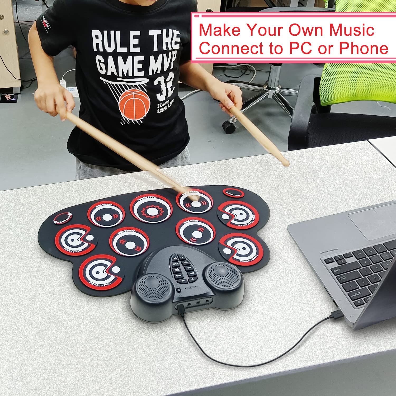 Electronic Drum Set Kids can play games practice drum mat Rechargeable drum set with built-in speaker pedals, drumsticks