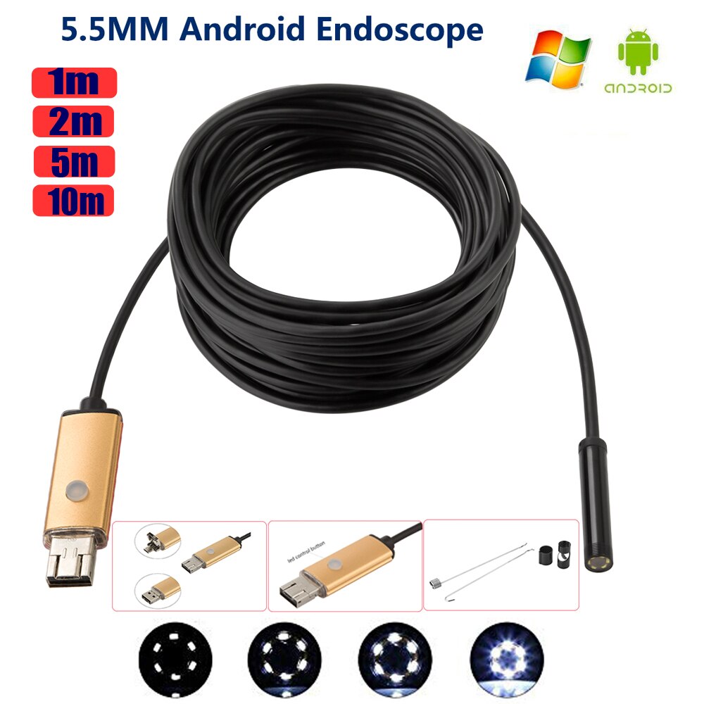 8mm Len Waterdichte Endoscoop Android Camera 1m to10m Kabel USB Android Endoscoop Camera Snake Pijp Inspectie Borescope