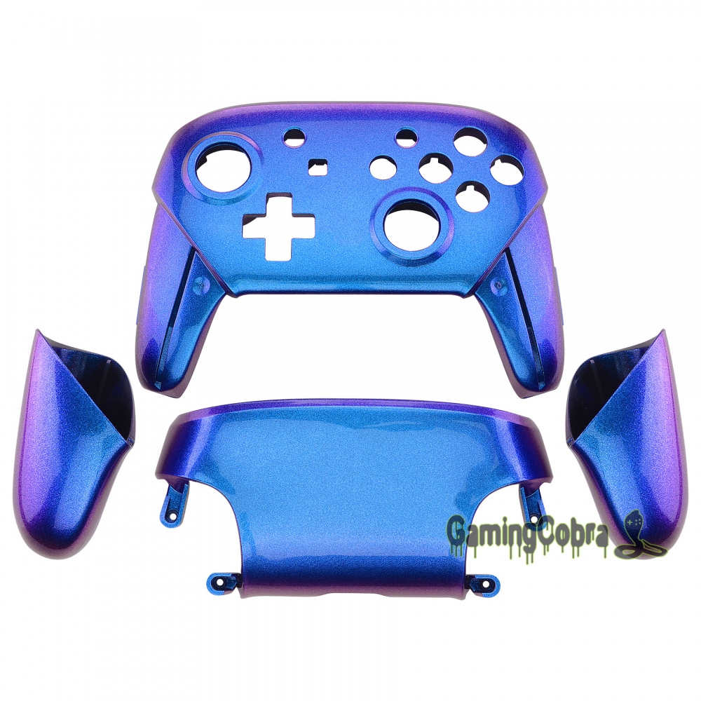 EXtremeRate Frontplatte Backplate Gehäuse Shell Cover mit Griffe Ersatz für Nintendo Schalter Pro Controller: Purple Blue