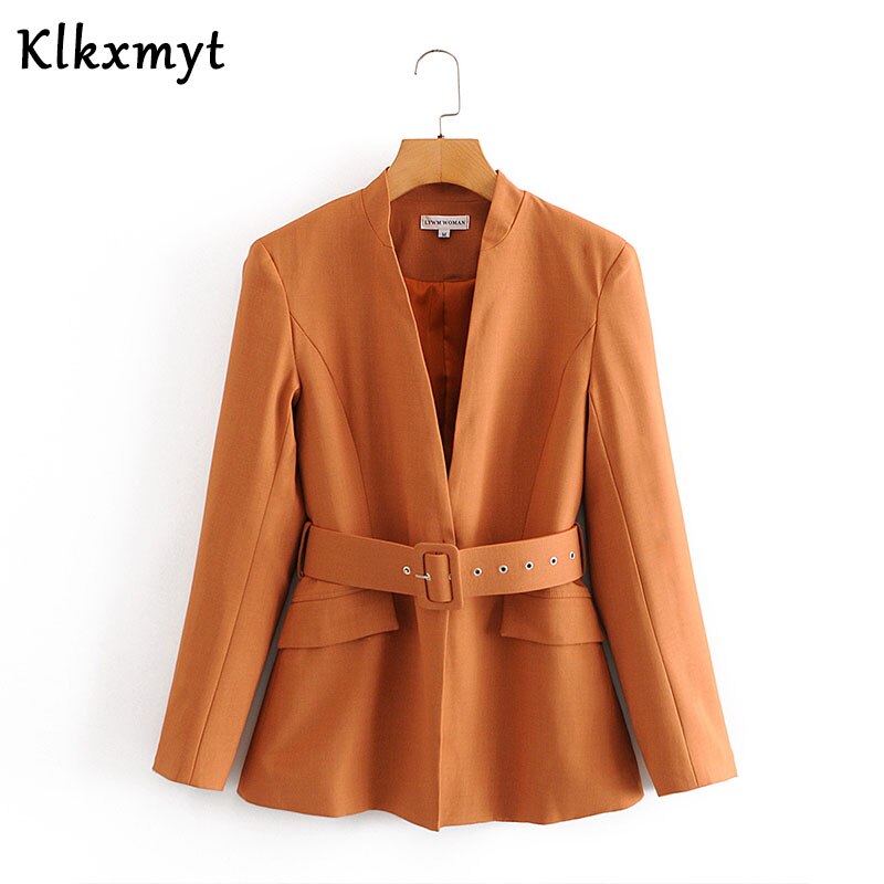 Klkxmyt za pak dames kantoor met riem dame blazer jas en broek 2- delige set vrouwelijke herfst casual pakken outfits: Toppen / M