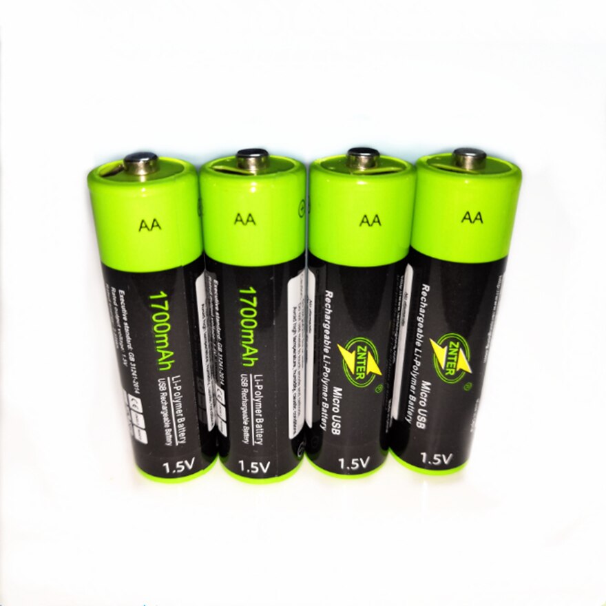 Znter 1.5V Aa 1700 Mah Oplaadbare Lithium Batterij Usb Lithium Polymeer Batterij + Micro Usb-kabel: 4PCS Battery