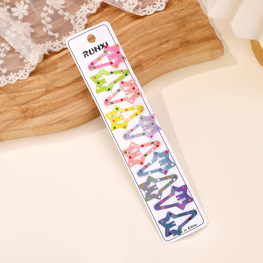 10Pc/Lot Ins 2.2inch Flower Print Cotton Alloy Hair Bow Snap Clips Set Fabric Plaid Bobby Hairpins Hairgrips Girls Kids Headwear: PEACOCK BLUE