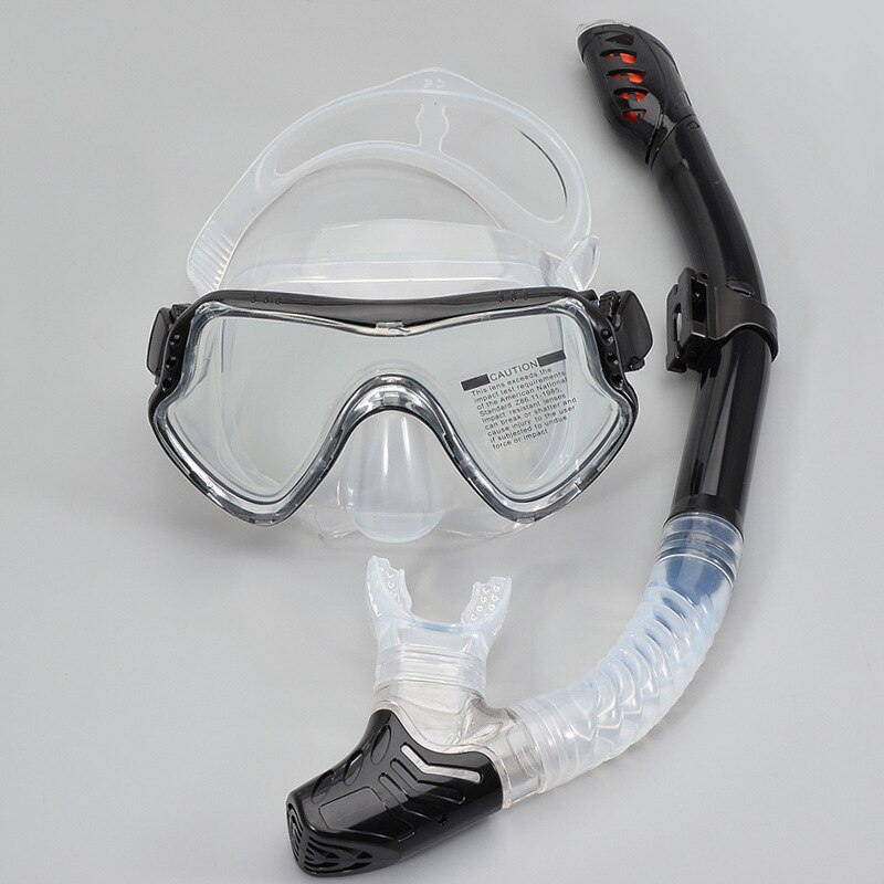 Diviing Bril Snorkel Set Grote Frame Dive Goggles Snorkelen Silicone Anti-Fog Ademen Tubemask Volwassen Zwemmen Masker Unisex /40: Black transparent