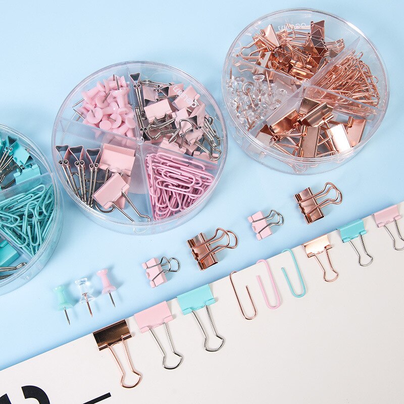 Coloffice Korean Metal Binder Clip Push Pin Paper Clip Set Color Students Business Stationery School Office Supplies