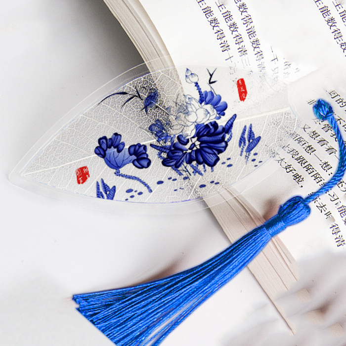 Creatieve Chinese Stijl Bladwijzer Met Kwastjes Mooie Blauw En Wit Porselein Bladader Voor Vriend Student Schoolbenodigdheden: No.7