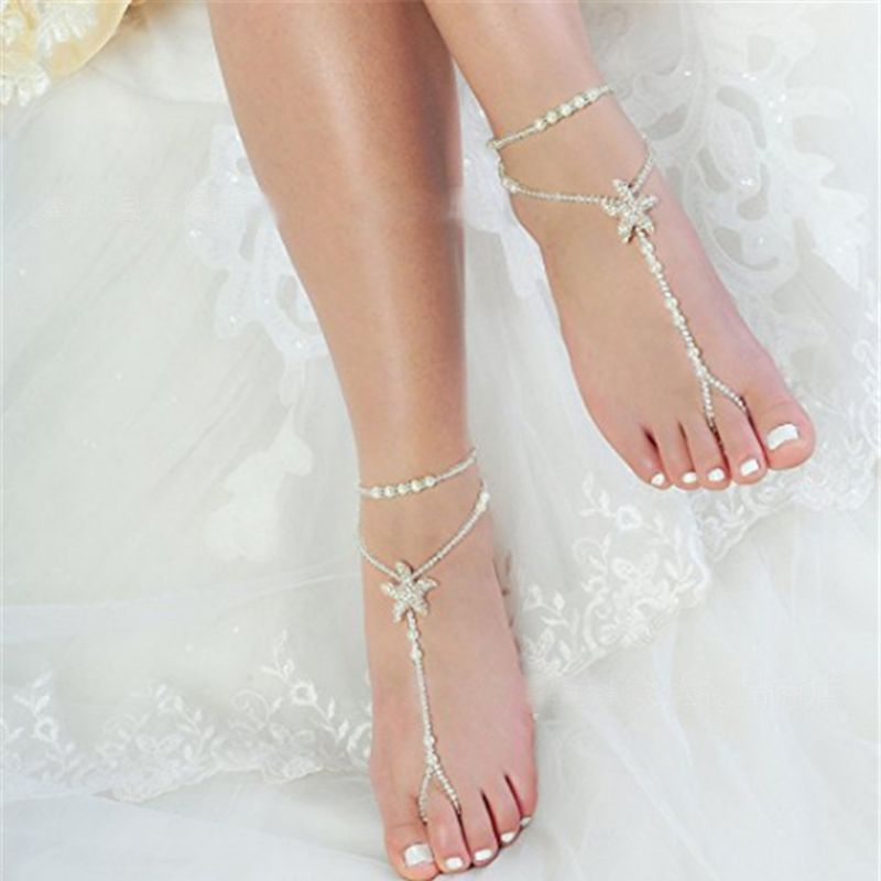 2 adet/takım inci ayak bileği zincir plaj düğün ayak takısı yalınayak Sandal halhal zinciri kadınlar için