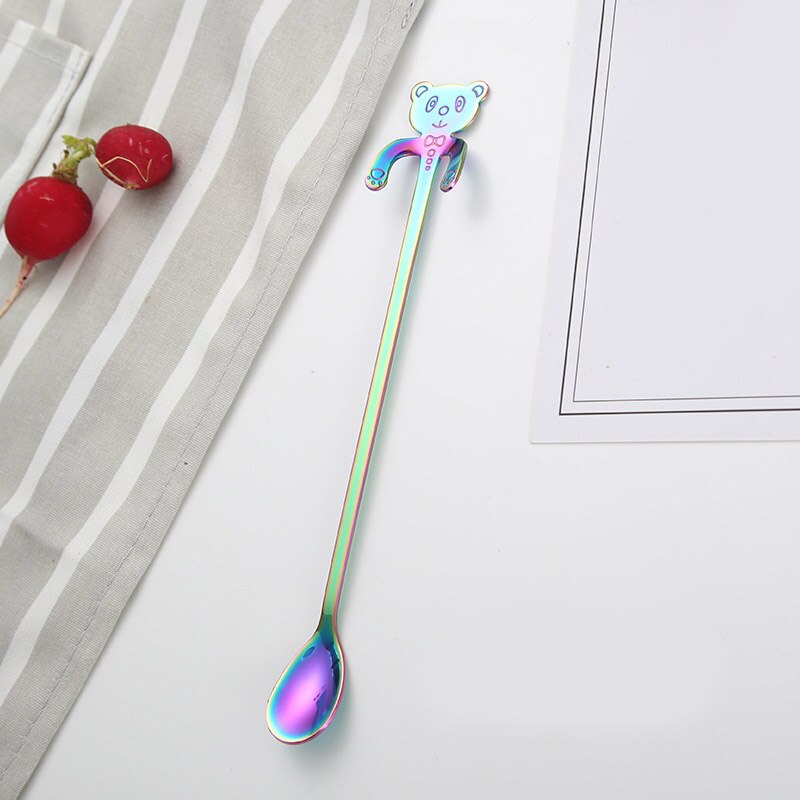 20 cm Panda lindo cuchara de café de acero inoxidable cuchara con forma de Panda cucharadita de postre de cuchara helado Mini vajilla de cucharas: multicolor