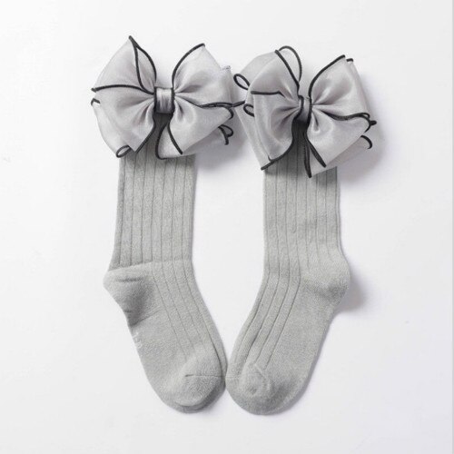 Del bambino Del Bambino Sveglio Delle Ragazze del Ginocchio Alta Calzini e Calzettoni Bow-nodo Della Principessa del Cotone Calzino per 1-10Y: Grigio / M