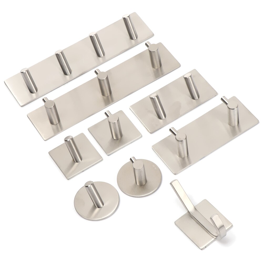 12 Styles Black Silver Hook Wall Towel Hook Stainless Steel Rustproof Strong sticky Hook Hanger for Bathroom Kitchen Hardware