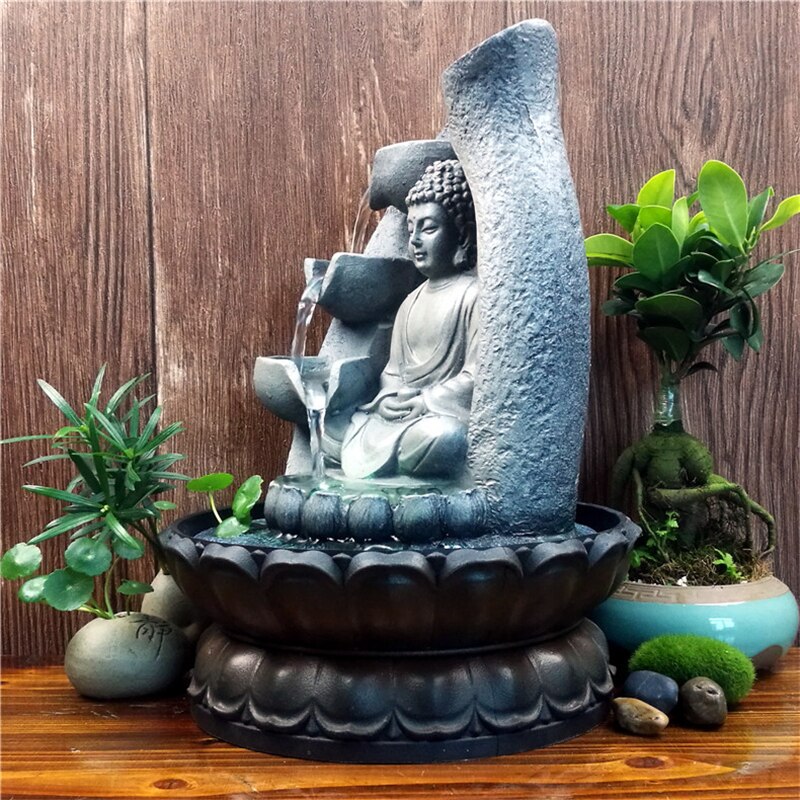 Harpiks zen lotus buddha statue ledet fontene fengshui figurer hjemmekontor desktop dekorasjon meditasjon plass hage ornamenter