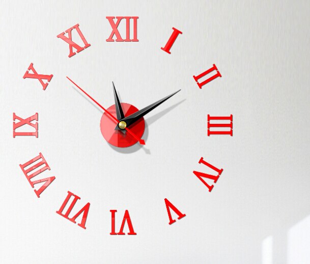 Grand écran numérique utilisation à domicile Art moderne Style européen horloge murale autocollants 3D miroir acrylique Simple bricolage accessoires montre: Rouge