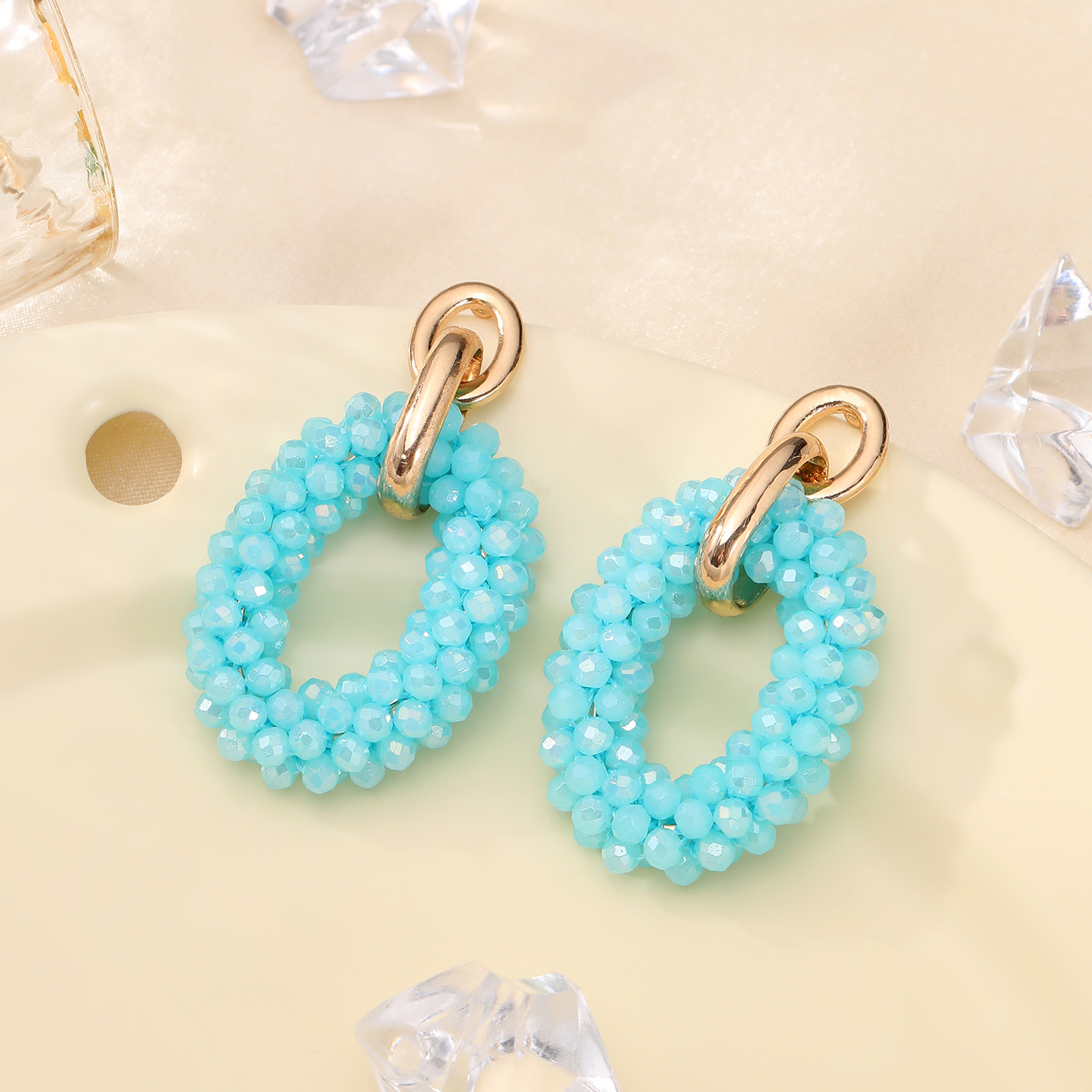 INKDEW pendientes de gota ovalados cadena oreja pendientes de cuentas de cristal hechos a mano para mujer joyería pendientes largos grandes joyería de EA070: Verde Dragonly