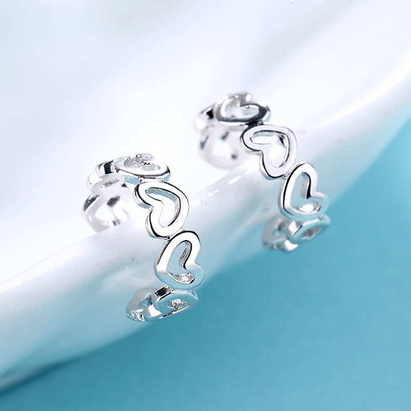 Solid 925 Sterling Silver Heart Ear Cuff Earrings Simple Non-Pierced Ear Cuffs Clip On Earrings for Women Girls