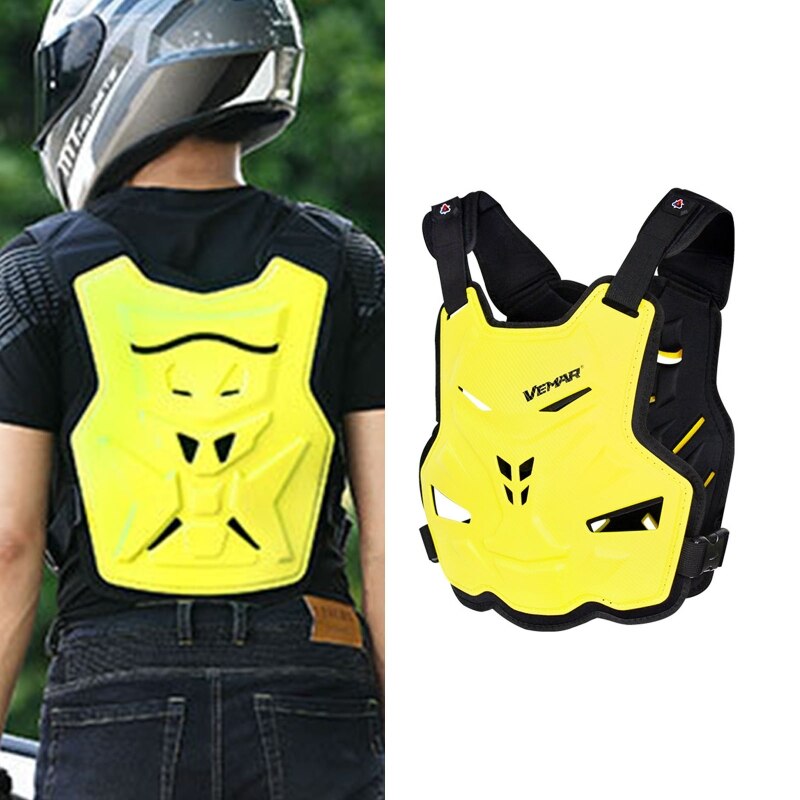 Voksen motorcykel snavs cykel krop rustning beskyttelsesudstyr bryst rygbeskytter beskyttelsesvest til motocross skiløb skøjteløb: Gul