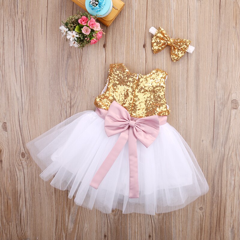 2017 del bambino Delle Ragazze Della Principessa Senza Maniche Fiocco Pizzo paillettes Abito di Sfera del Vestito Vestito Estivo Della Fascia 2PCS Vestito di Estate Vestiti Del Partito 0-10Y