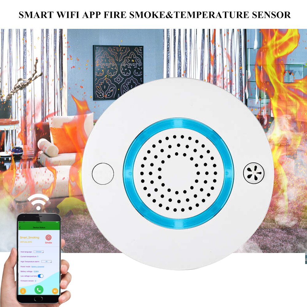 Wifi Wireless Smoke Detector Heat Temperature Sensor Alarm for Home Security