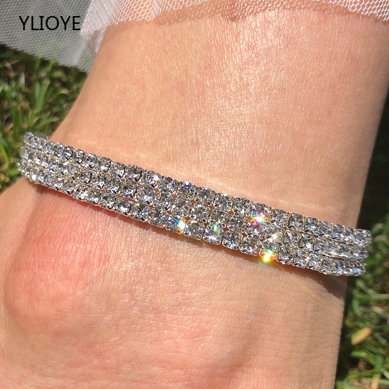 YLIOYE Jewelry Anklets for Women Foot 1/2/3 Rows Crystal Stretch Anklet Stretchable Barefoot Sandals Bracelet ankle the Female