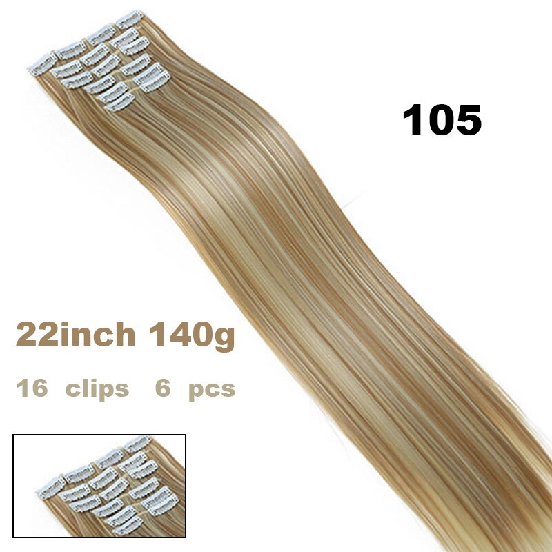 Xuanguang 6 stk/sæt 16 clips 22 tommer fuld hoved clip in hair extension langt glat hår syntetisk hårstykke til kvinder: 105
