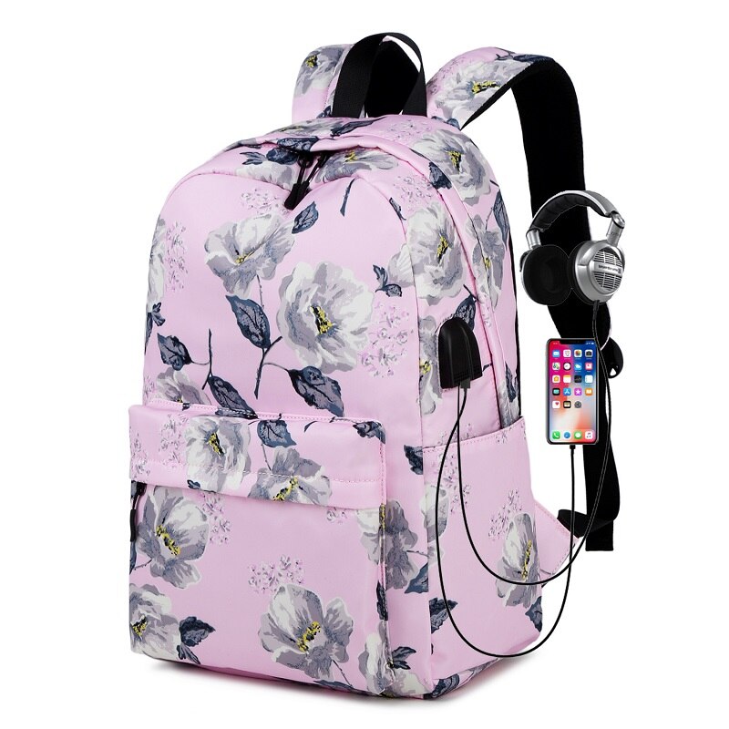 Fengdong Kids Bloemen Rugzak Schooltassen Voor Meisjes Usb Charge Boek Tas Kinderen School Rugzak Bloemen Schooltas Meisje: pink