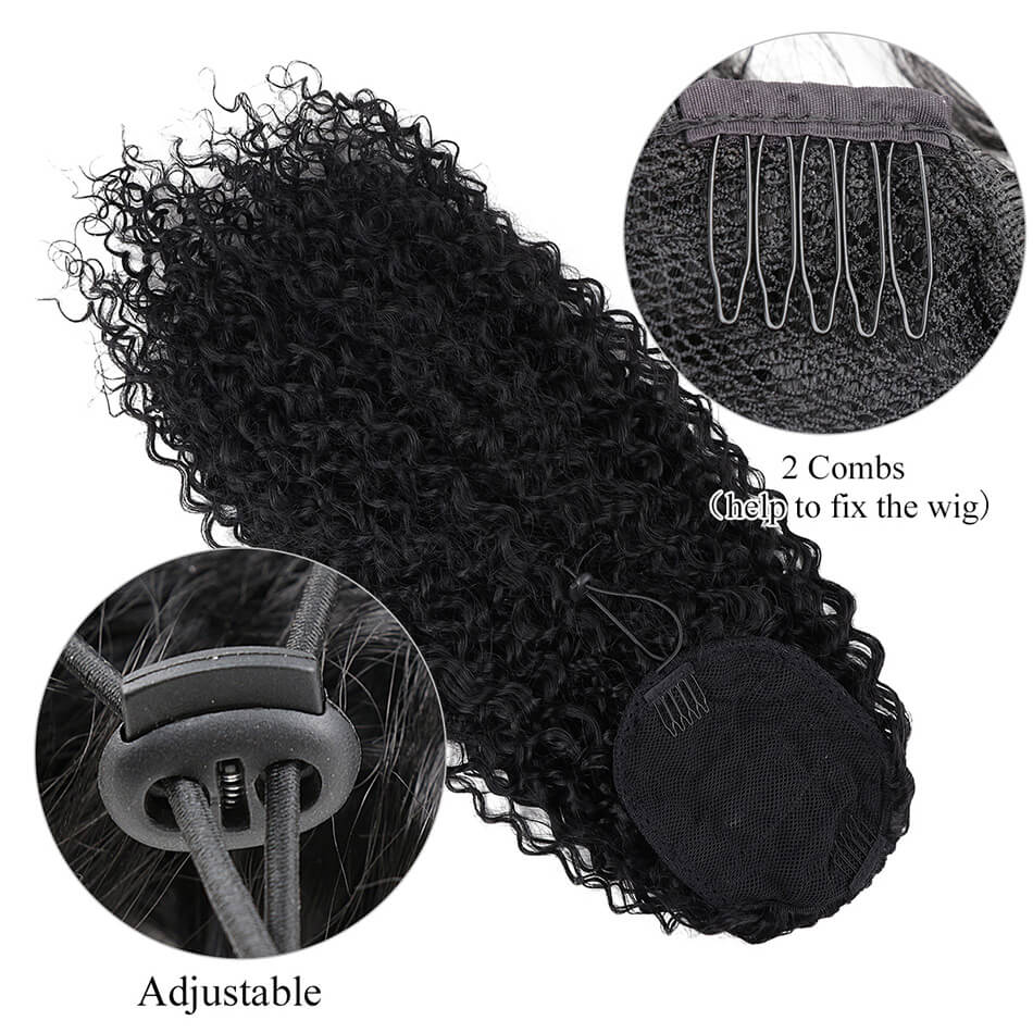 Beauty On Line Jerry Curly Clip in Ponytail Extension 22 Inches Synthetic Drawstring Curly Hair Piece Black Brown Ombre Color