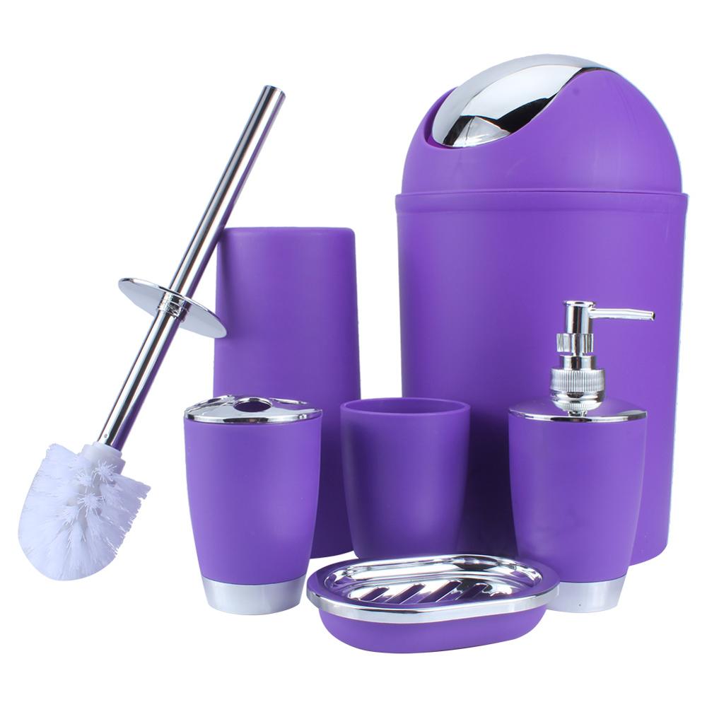 6Pcs Black Bathroom Accessories Toothbrush Holder Bin Soap Dish Dispenser Tumbler Toilet Brush Toilet Bathroom Set Green White: Purple
