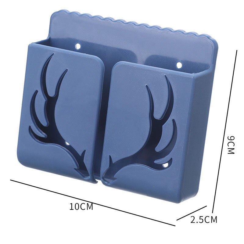 Wandmontage Opbergdoos Afstandsbediening Organizer Mobiele Telefoon Opladen Stand Zelf Kleverige Muur Plank Telefoon Plug Houder: Antlers Blue
