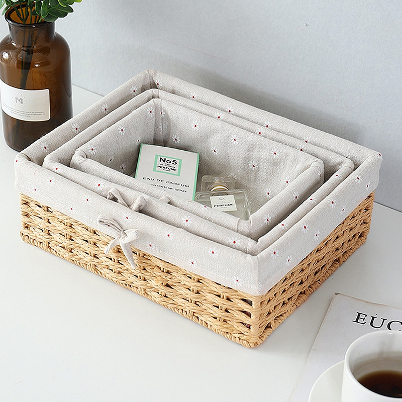 Papieren Touw Geweven Opbergmand Desktop Organizer Cosmetica Opbergcontainer Speelgoed Diversen Opbergdoos Picknick Fruit Snackmand