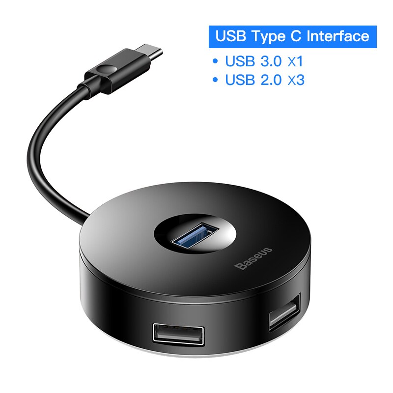 Baseus Usb Hub Usb 3.0 Usb C Hub Voor Macbook Pro Oppervlak Usb Type C Hub Usb 2.0 Adapter Met micro Usb Voor Computer Usb Splitter: Type C 3.0 Black