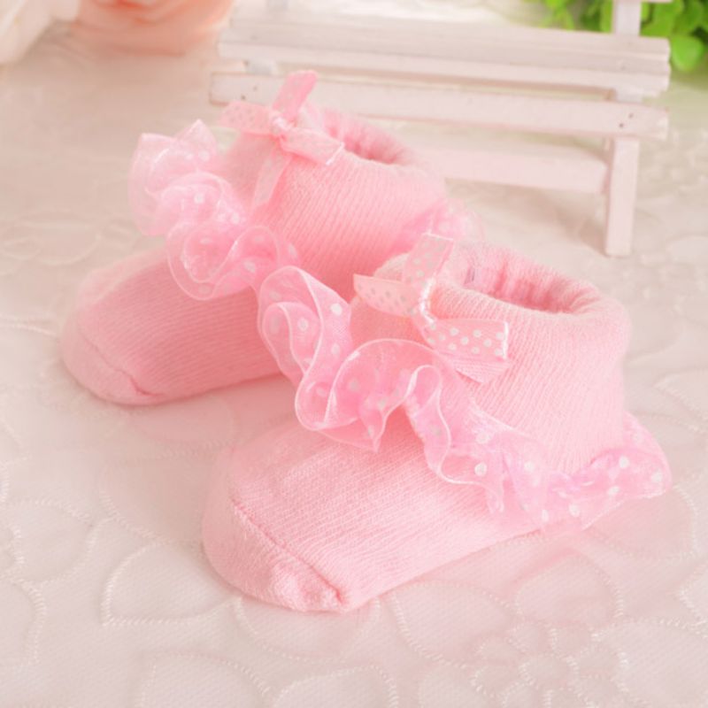 Cotton Baby Princess Bowknots Socks Toddlers Infants Babys Girls Cotton Ankle Socks 0-6 Month: Pink