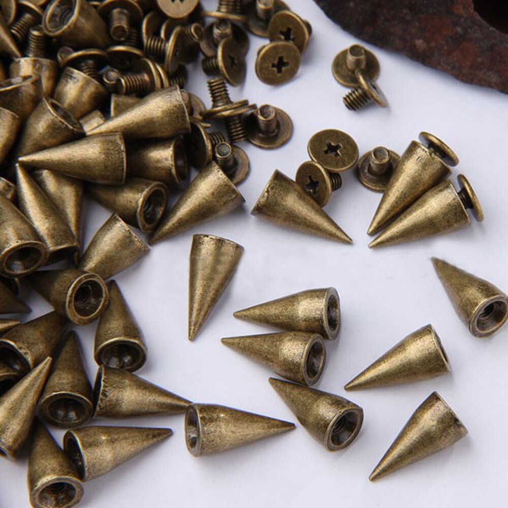 100 sets 14mm Brons Cone Spots Metal Studs Leathercraft Klinknagels Bullet Spikes Punk Spike Voor Kleding Tassen Riem Huisdier kragen