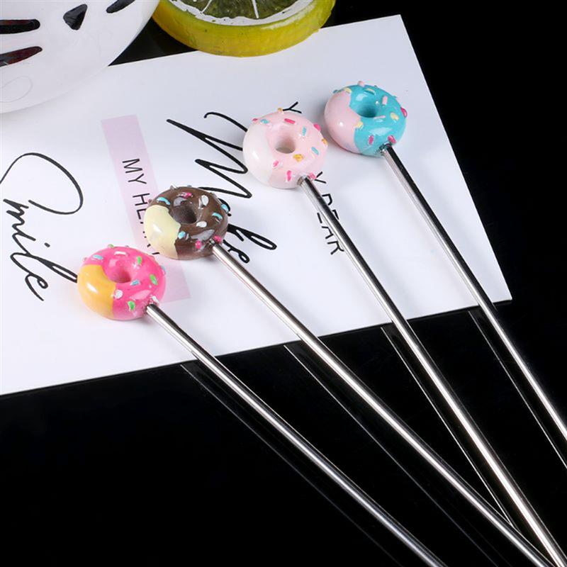 4PCS Swizzle Stick Donut Shape Stainless Steel Swizzle Stick Round Head Mixing Cocktail Coffee Stirrers Wine Drink Bar