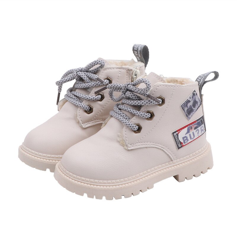 COZULMA-Botas de felpa para niños y niñas, zapatos de piel suave y cálida, para otoño e invierno, de 1 a 6 años, 21-30: Beige / 29 (inside 17.4 cm)